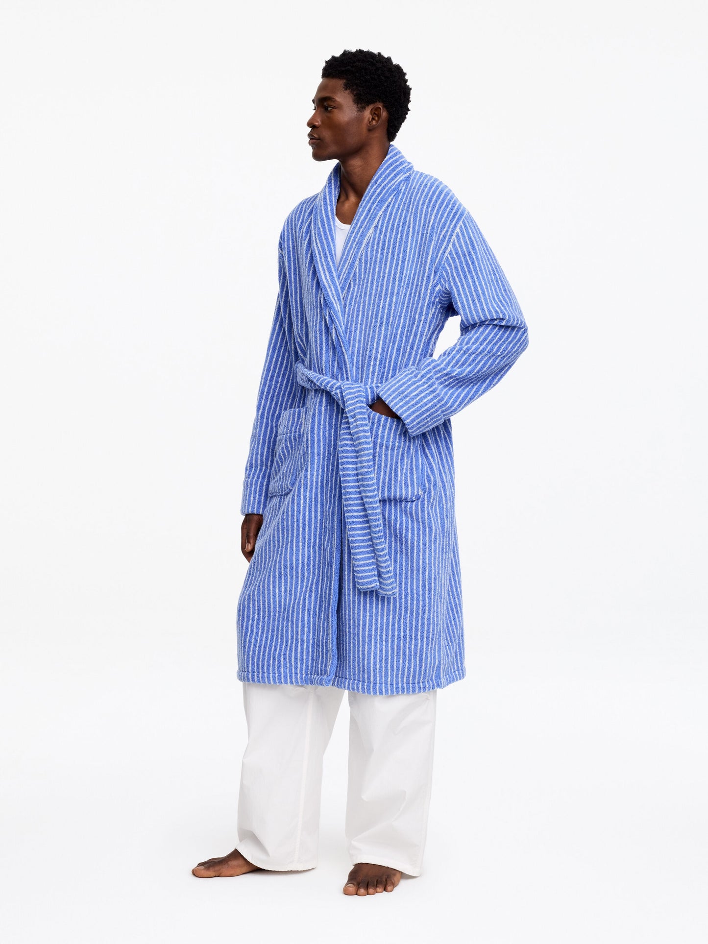 Unisex Cotton Terry Bathrobe - Blue - Image 3