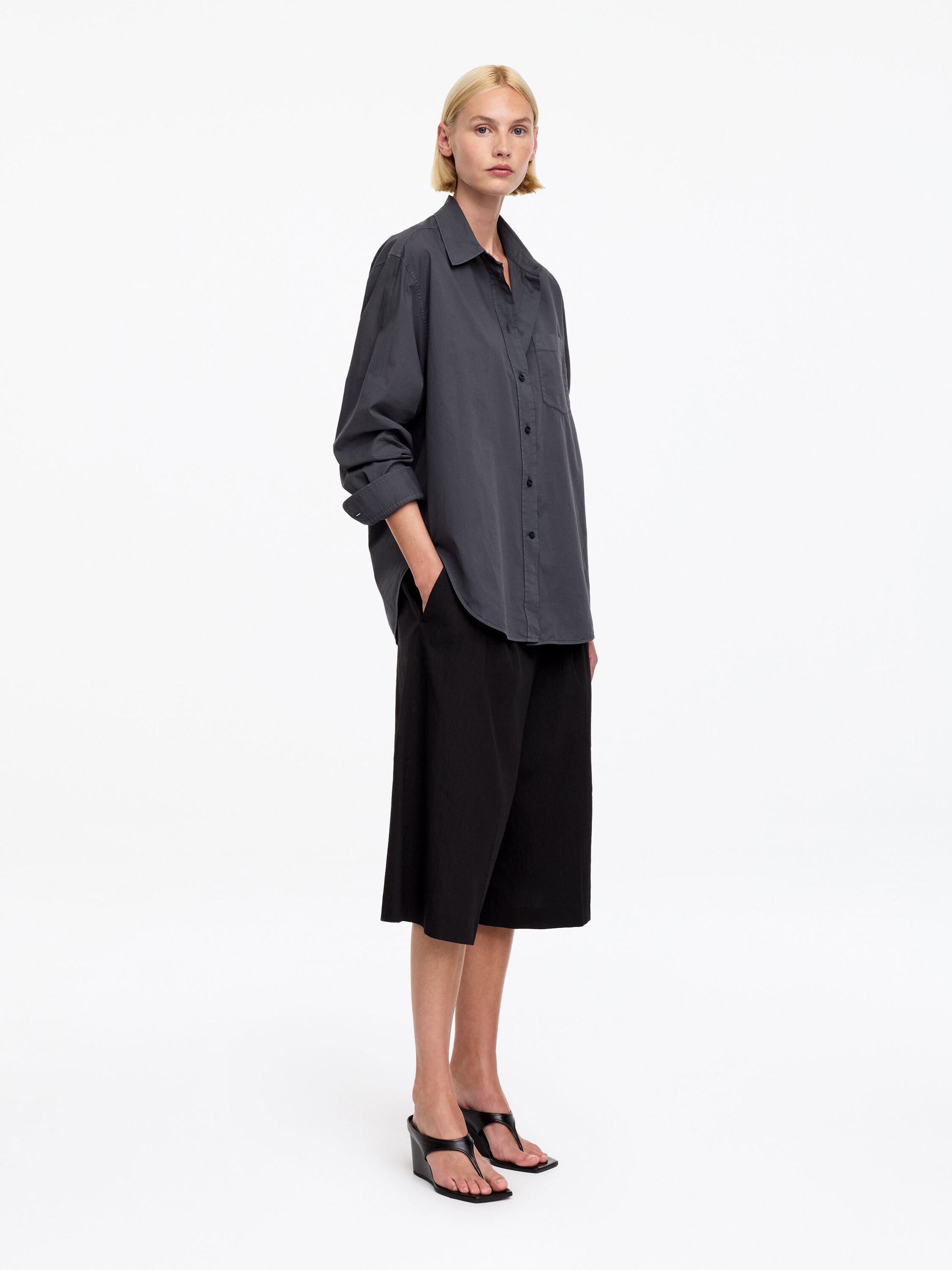 Cotton Poplin Shirt - Black - Image 4