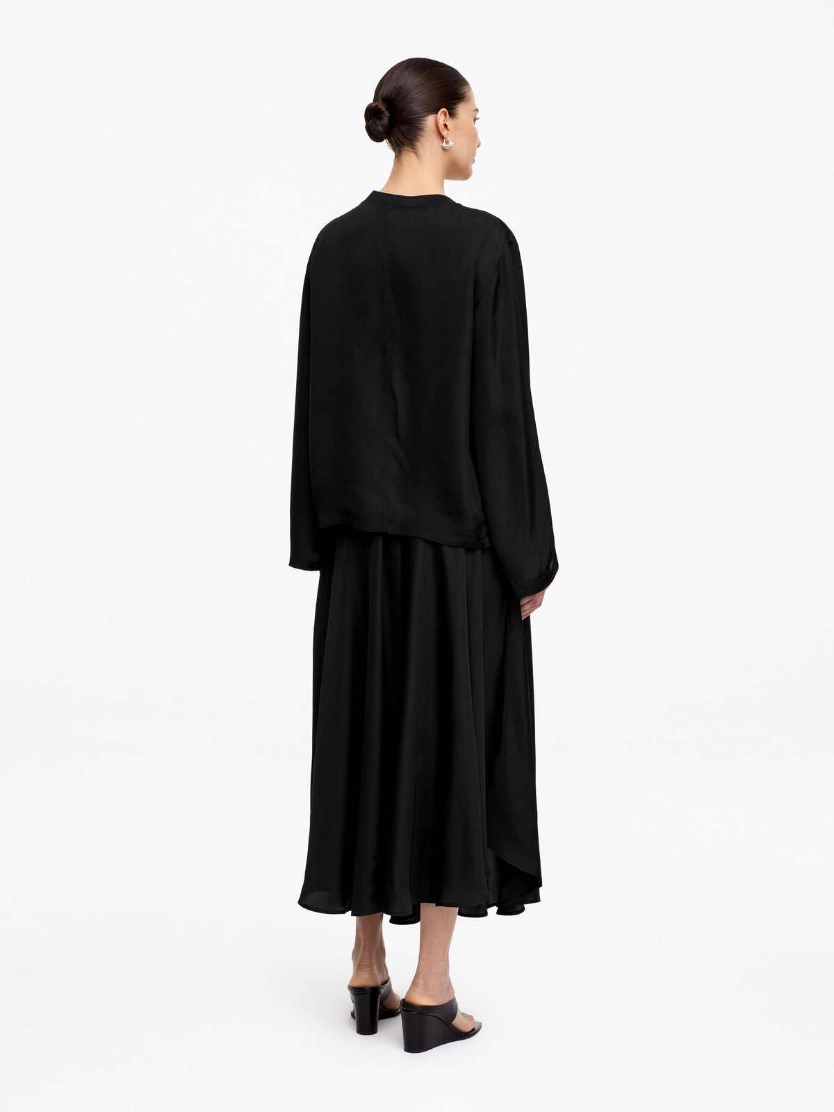 Long-Sleeve Satin Top - Black - Image 3