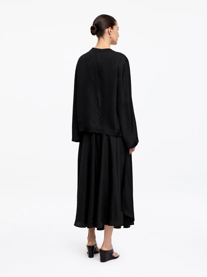 Long-Sleeve Satin Top - Black - Image 3