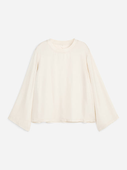 Long-Sleeve Satin Top - White - Image 5