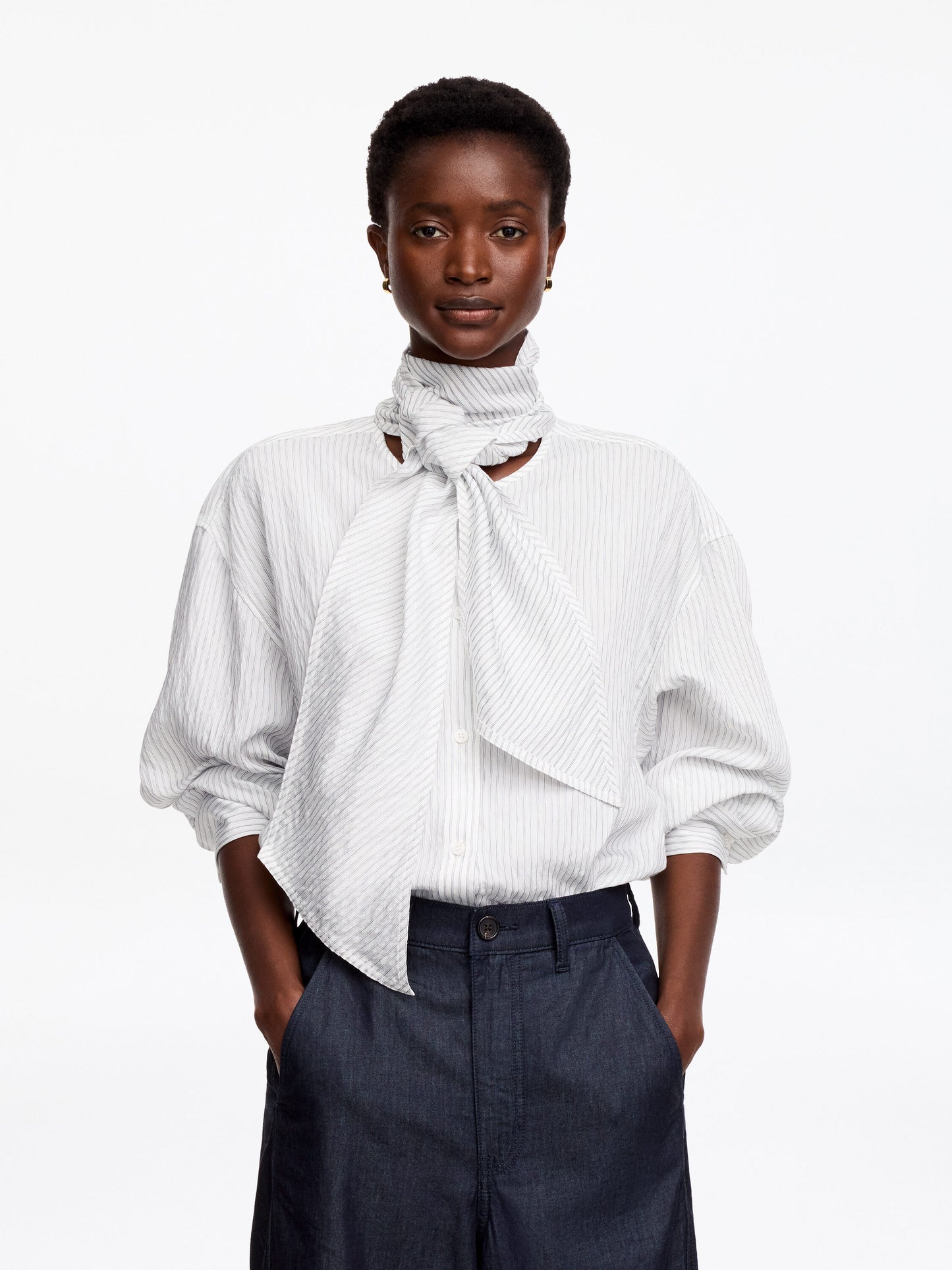 Detachable Scarf Blouse - White