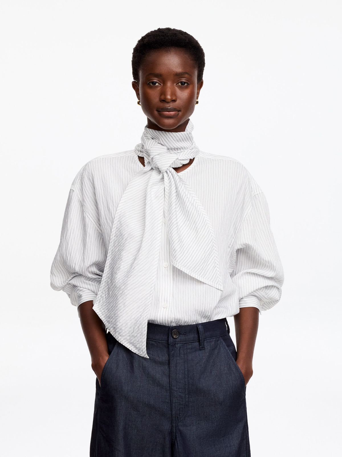Detachable Scarf Blouse - White