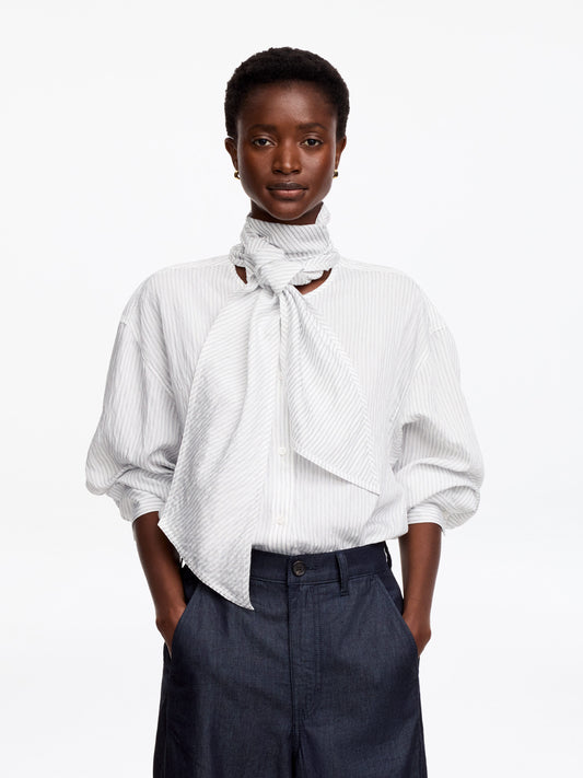 Detachable Scarf Blouse - White