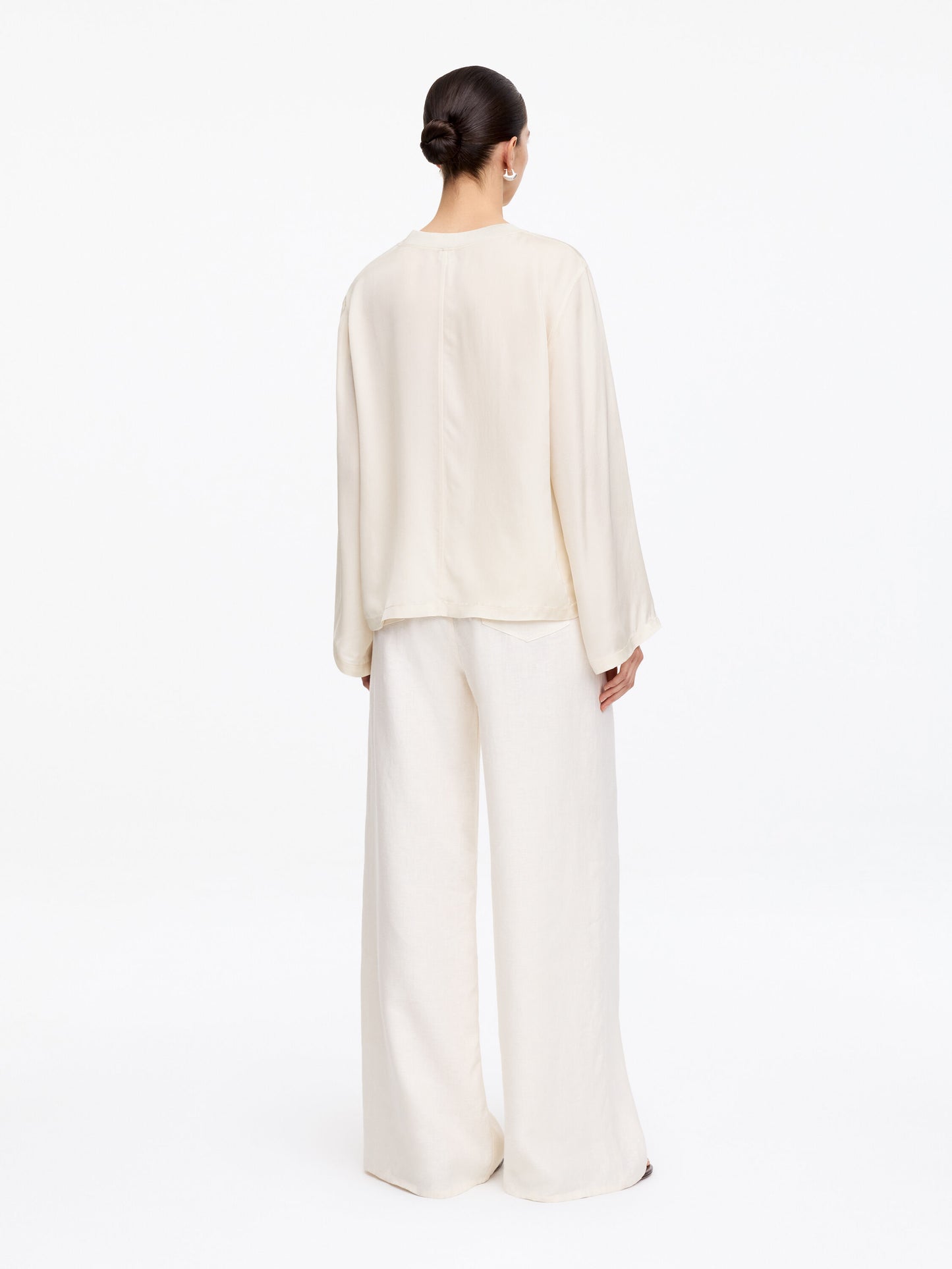 Long-Sleeve Satin Top - White - Image 3
