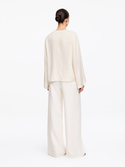 Long-Sleeve Satin Top - White - Image 3