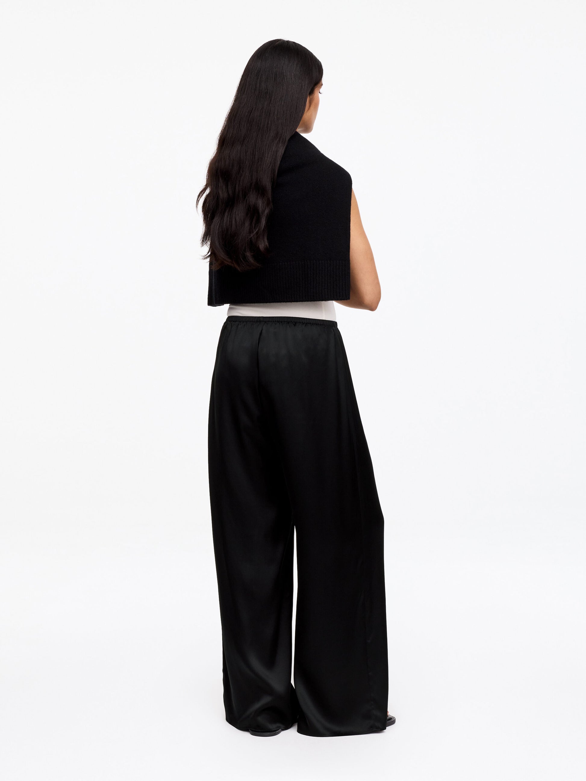 Silk Satin Trousers - Black - Image 4