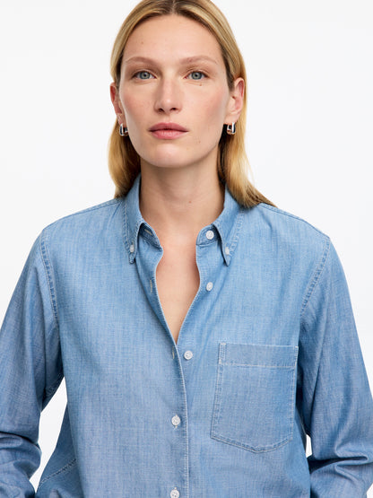 Denim Chambray Shirt - Blue - Image 4