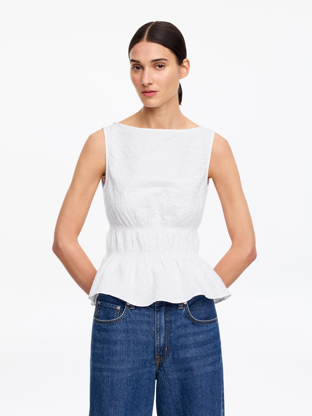 Seersucker Smock Top - White