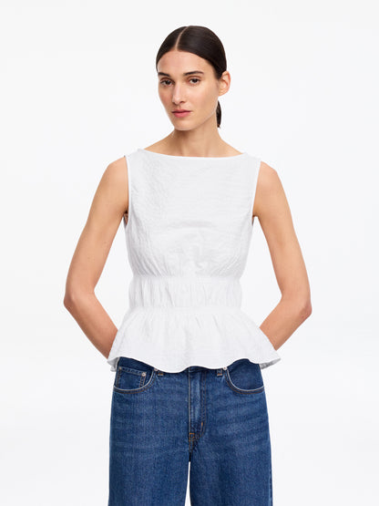 Seersucker Smock Top - White