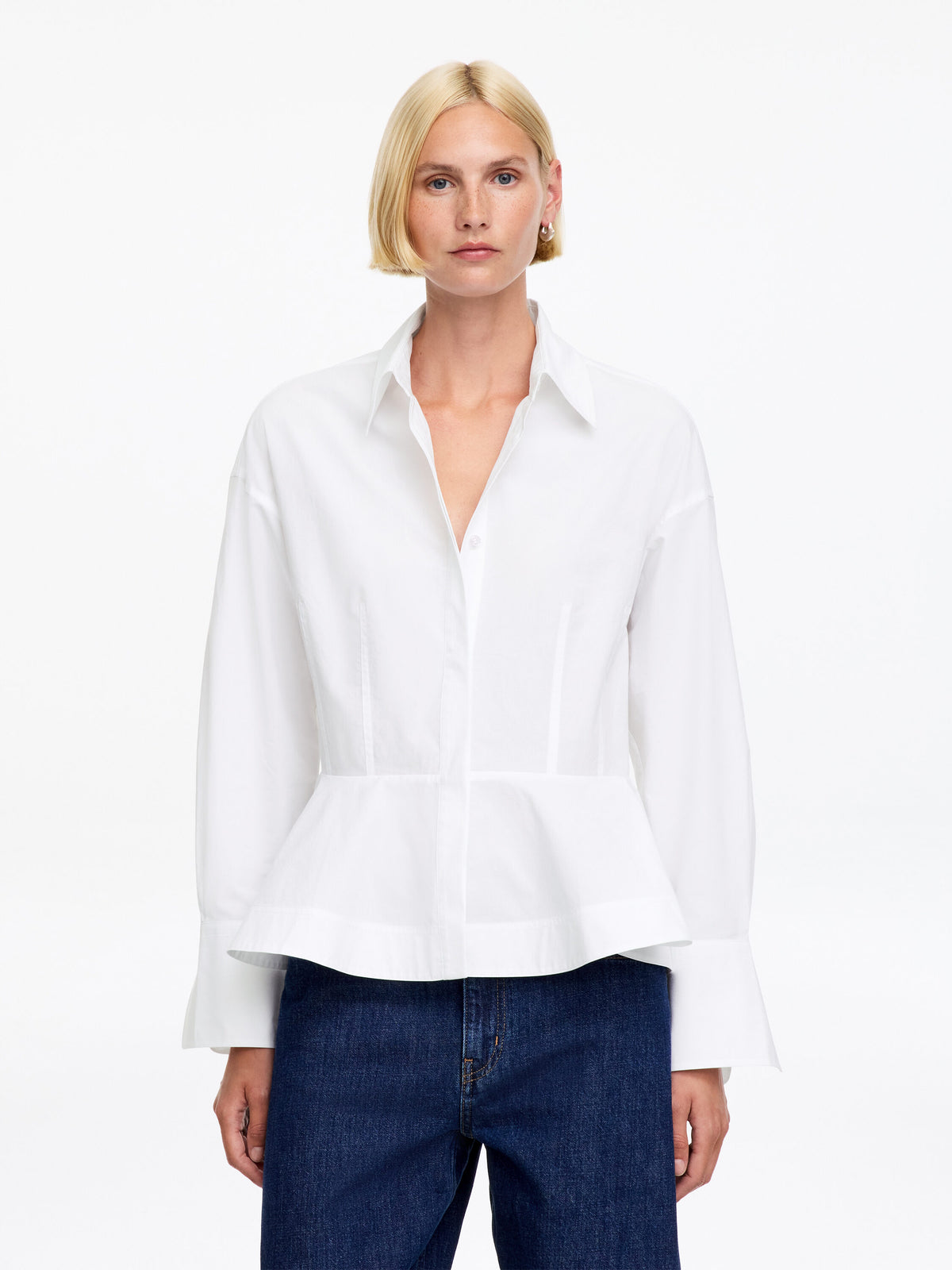 Cotton Peplum Shirt - White