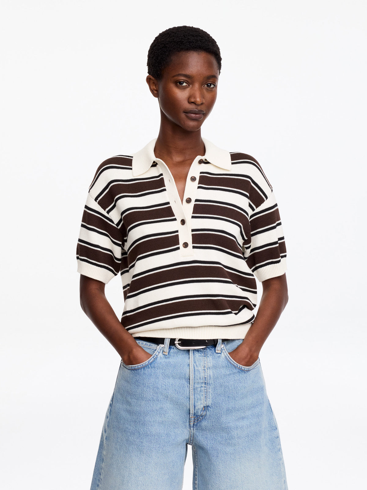 Short-Sleeve Cotton Polo Shirt - Brown