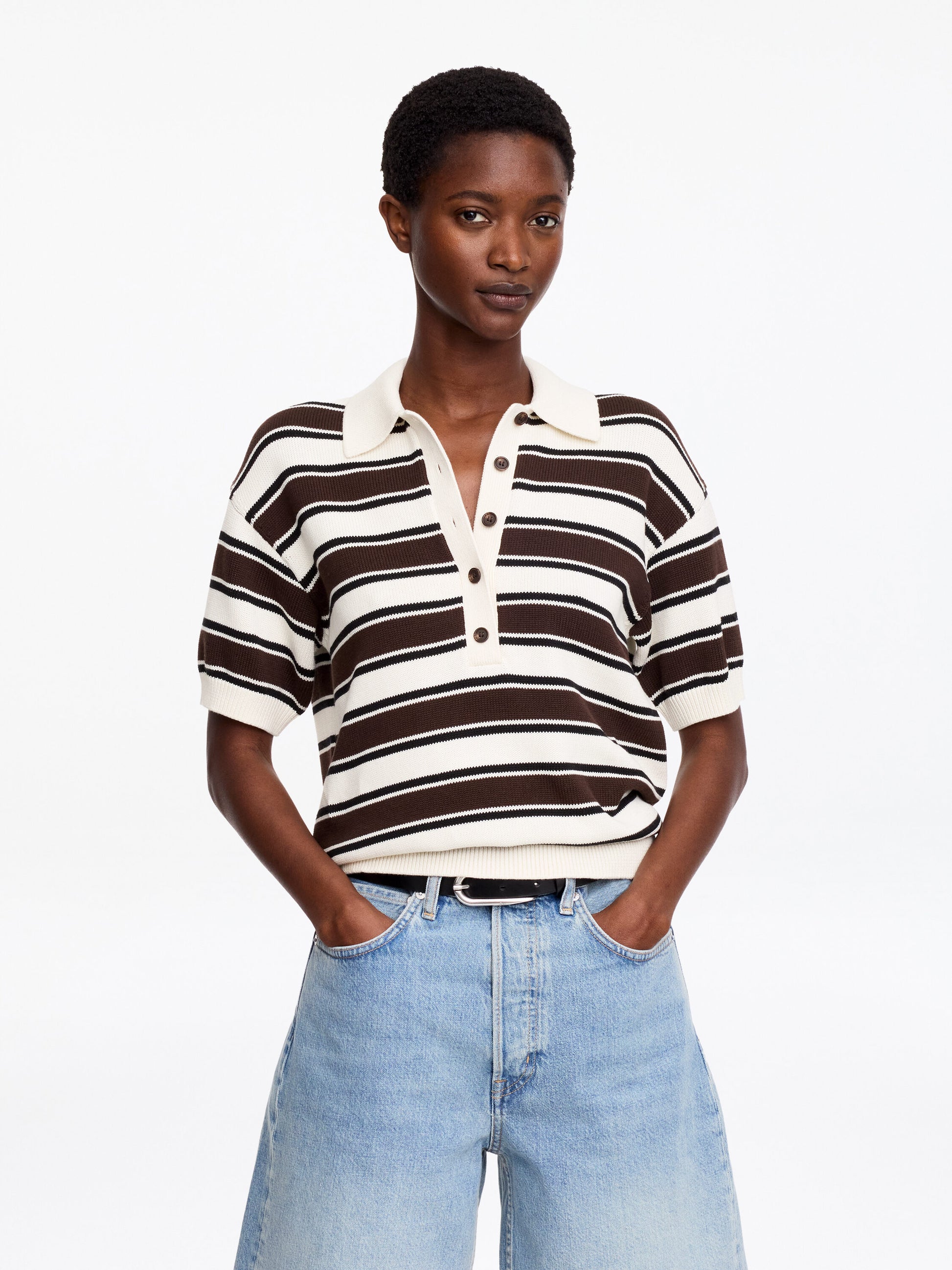 Short-Sleeve Cotton Polo Shirt - Brown