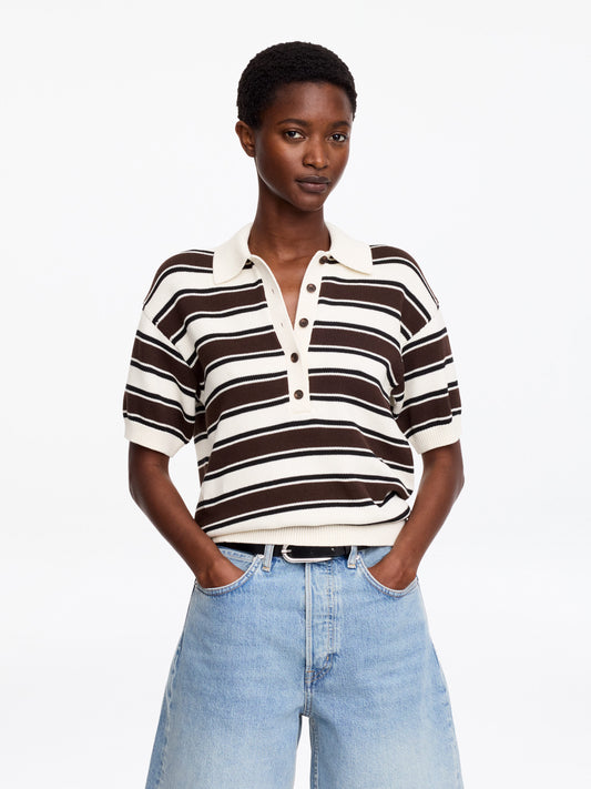 Short-Sleeve Cotton Polo Shirt - Brown