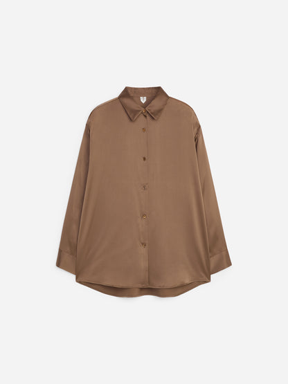 Silk Satin Shirt - Brown - Image 5