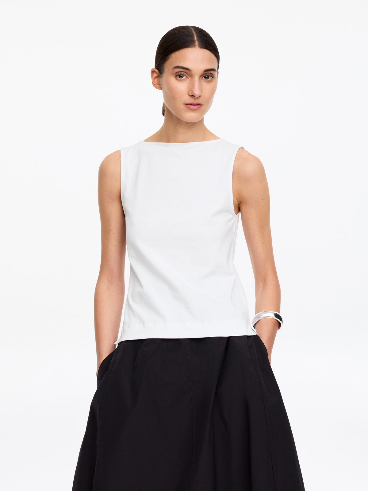 Boat Neck Tank Top - White