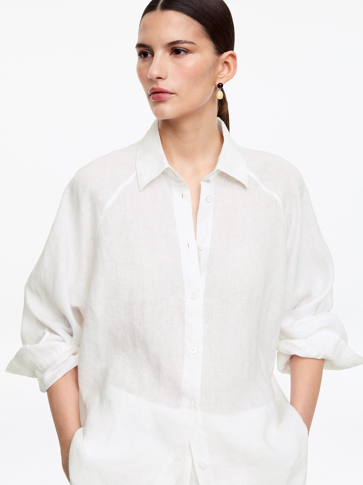 Relaxed Linen Shirt - White - Image 4