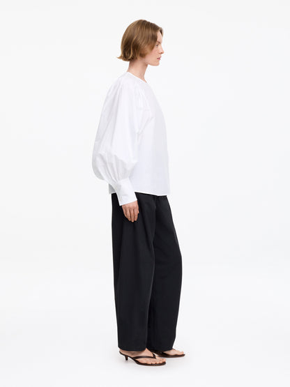 Volume-Sleeve Cotton Blouse - White - Image 3