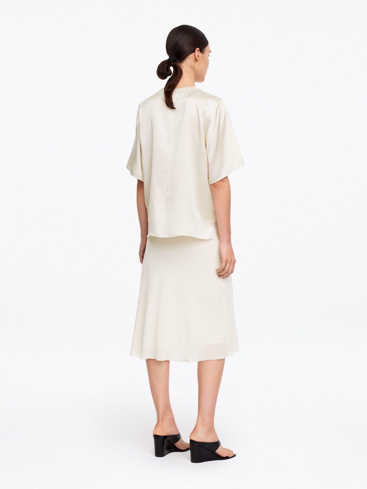 Silk Satin T-Shirt - White - Image 3