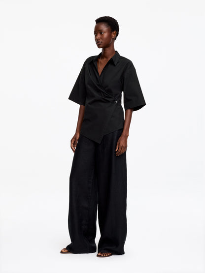 Cotton Wrap Shirt - Black - Image 2
